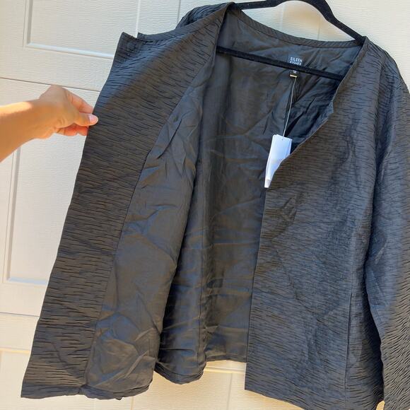 NWT Eileen Fisher Horizontal Pleated Silk Jacket Open Front Black Size 3X - Picture 3 of 10